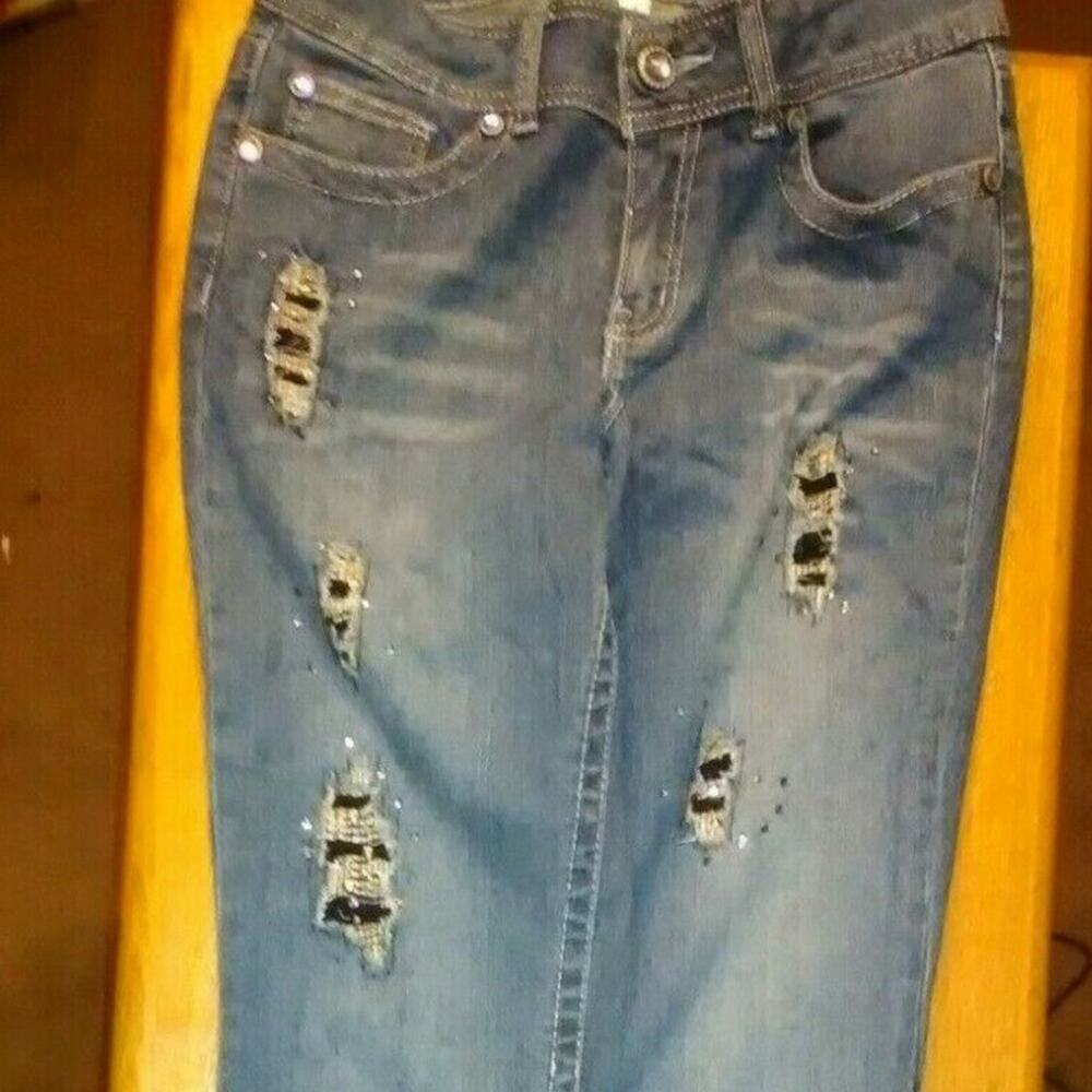 Cache M wash jeans size 6 beaded stud and sequins